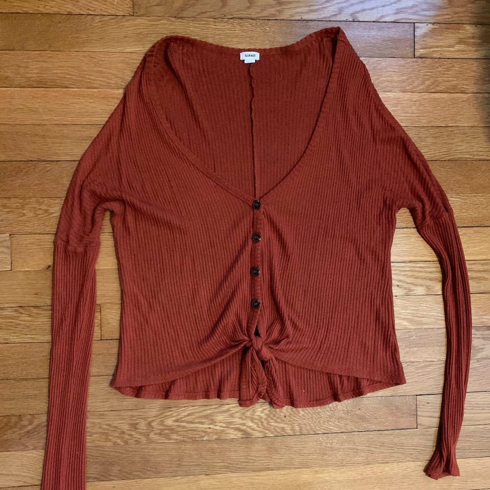 Garage Women's Ribbed Burnt Orange Henley Top Size Small